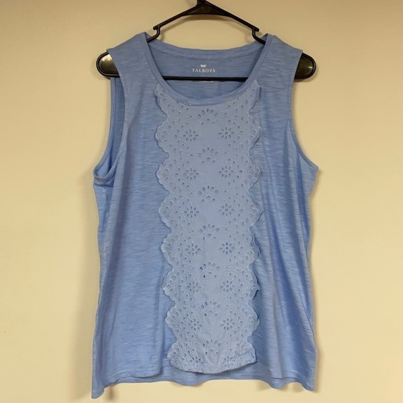 Talbots L  baby blue tank top  with eyelet Lace, L - Picture 1 of 7